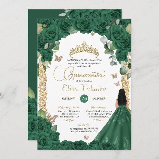Vlinder Emerald Groen Goud Prinses Quinceanera Kaart (Voorkant / Achterkant)