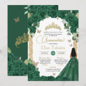 Vlinder Emerald Groen Goud Prinses Quinceanera Kaart (Voorkant / Achterkant)