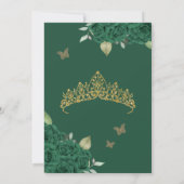 Vlinder Emerald Groen Roos en Gold Quinceanera Kaart (Achterkant)