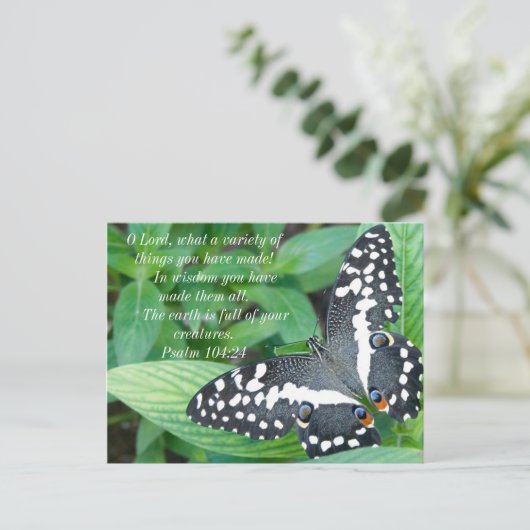 Vlinder en Bijbelvers Briefkaart (Staand voorkant)