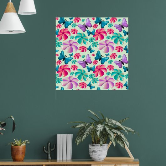 Vlinder en bloem esthetisch patroon poster (Woonkamer 1)