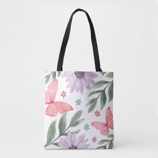 Vlinder en bloem met Natuur Canvas tas (Voorkant)