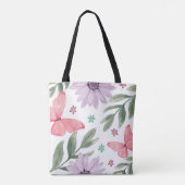 Vlinder en bloem met Natuur Canvas tas (Achterkant)