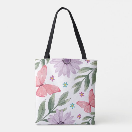 Vlinder en bloem met Natuur Canvas tas (Achterkant)