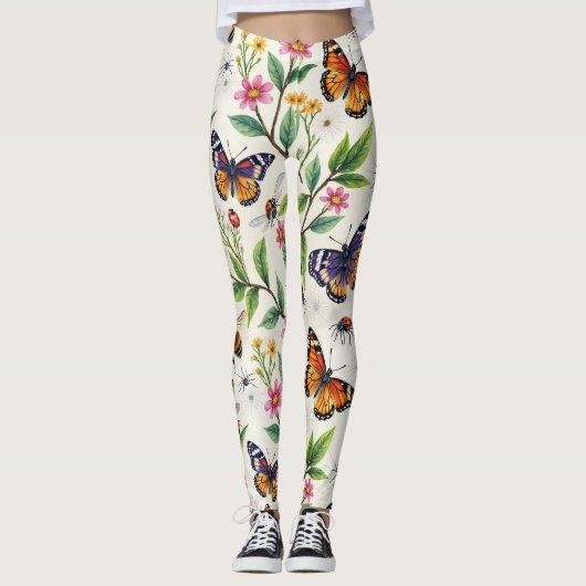 Vlinder en bloem naadloos patroon leggings (Voorkant)
