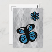 Vlinder en bloem ontwerp, blauwe kleur splash briefkaart (Voorkant / Achterkant)
