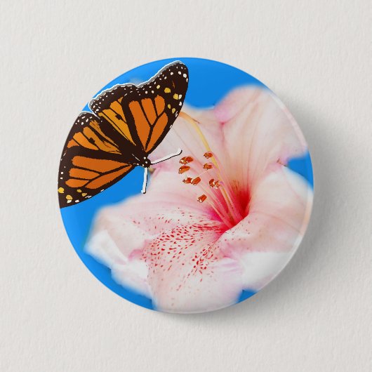 vlinder en bloem ronde button 5,7 cm (Voorkant)