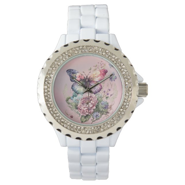 Vlinder en Bloem thema horloge (Voorkant)