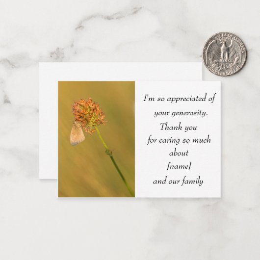 Vlinder en bloem voor na de begrafenis notitiekaartje (Voorkant / Achterkant in situ)