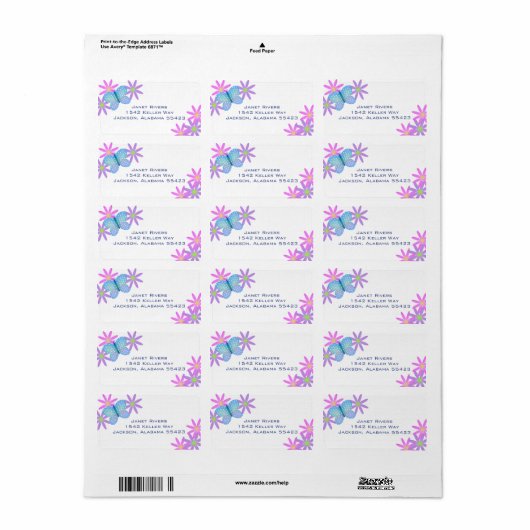 Vlinder en bloemen Adres Stickers (Full Sheet)