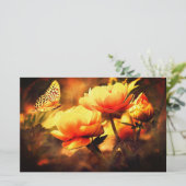  vlinder en bloemen briefpapier (Staand voorkant)