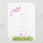 Vlinder en bloemen bruiloft uitnodigingen (Voorkant / Achterkant)