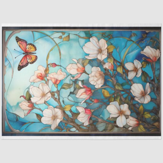 Vlinder en Bloemen Découpage Tissue Paper Tissuepapier (Voorkant)