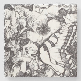 Vlinder en bloemen Detail Stenen Onderzetters