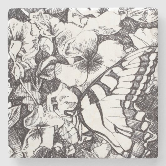 Vlinder en bloemen Detail Stenen Onderzetters (Voorkant)