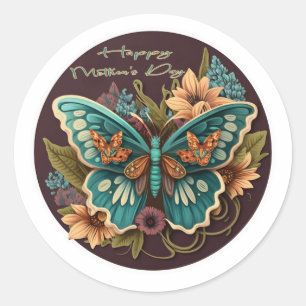 Vlinder en bloemen Fijne Moederdag Stickers