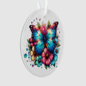 Vlinder en bloemen gepersonaliseerde kerst ornament (voorkant)