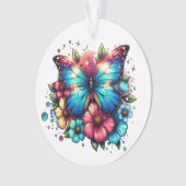 Vlinder en bloemen gepersonaliseerde kerst ornament (voorkant)