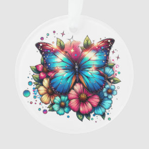 Vlinder en bloemen gepersonaliseerde kerst ornament