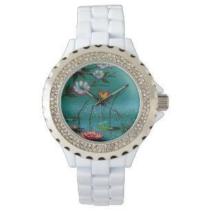  vlinder en bloemen horloge