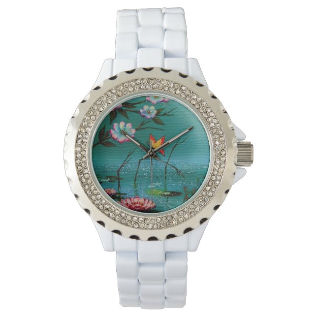  vlinder en bloemen horloge (Voorkant)