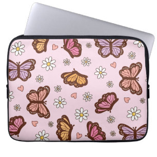 Vlinder en bloemen naadloos patroon laptop sleeve