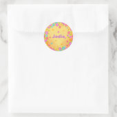 Vlinder en bloemen naam ronde sticker (Tas)