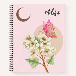 Vlinder en bloemen onder de maan - Notitieboek