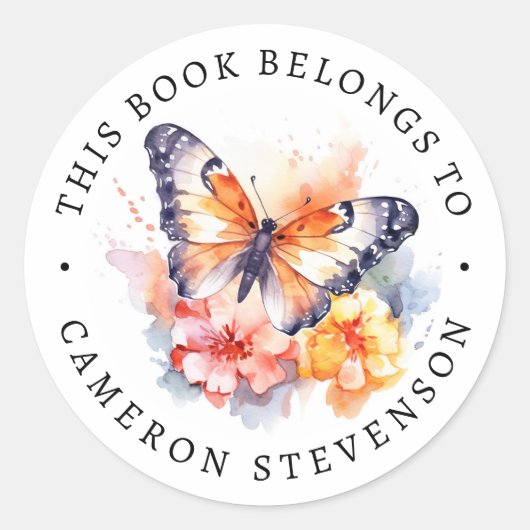 Vlinder en bloemen schilderen bibliotheek boek lab ronde sticker (Voorkant)