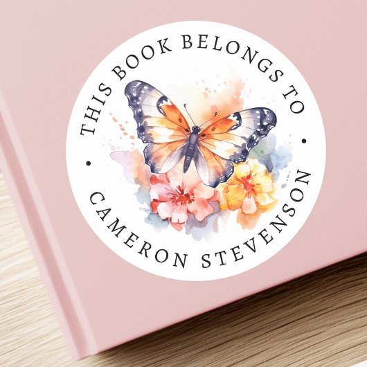 Vlinder en bloemen schilderen bibliotheek boek lab ronde sticker