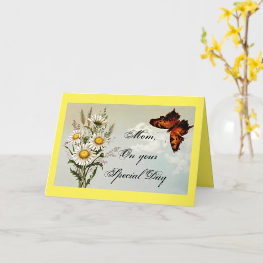  vlinder en bloemen verjaardag kaart (Gele Bloem)