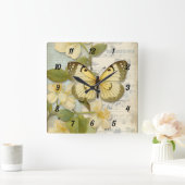vlinder en bloemen vierkante klok (Huis)
