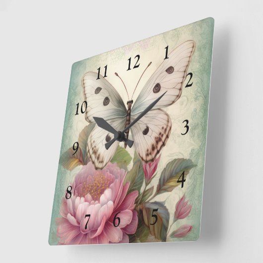  vlinder en bloemen vierkante klok (Hoek)