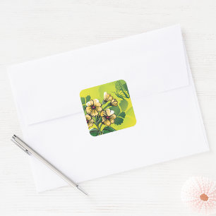 Vlinder En Bloemen Vierkante Sticker