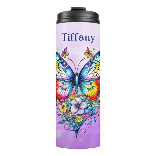 Vlinder en bloemenhart gepersonaliseerd thermosbeker (Voorkant)