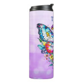 Vlinder en bloemenhart gepersonaliseerd thermosbeker (Gedraaid links)