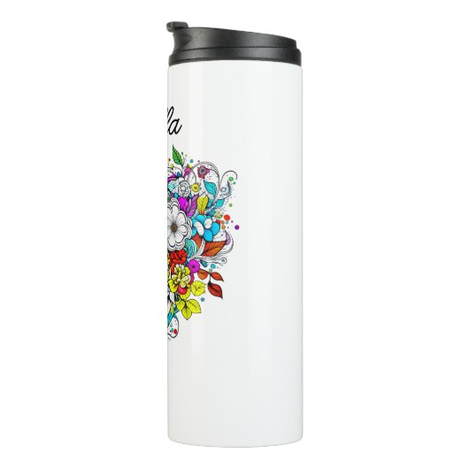 Vlinder en bloemenhart gepersonaliseerd thermosbeker (Geroteerd rechts)