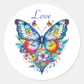 Vlinder en bloemenhart ronde sticker (Voorkant)