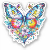Vlinder en bloemenhart sticker (Voorkant)