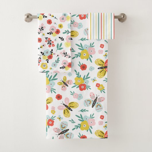 Vlinder- en bloempatroon bad handdoek (Insitu)