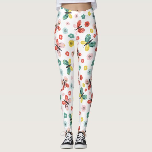 Vlinder- en bloempatroon leggings (Voorkant)