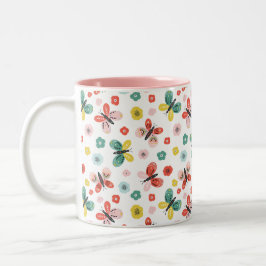 Vlinder- en bloempatroon tweekleurige koffiemok