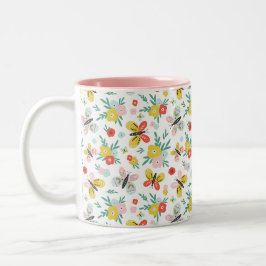 Vlinder- en bloempatroon tweekleurige koffiemok