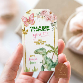 Vlinder en dinosauriërs gezamenlijke cadeautags vo cadeaulabel