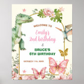 Vlinder en Dinosauriërs Verjaardag Poster (Voorkant)