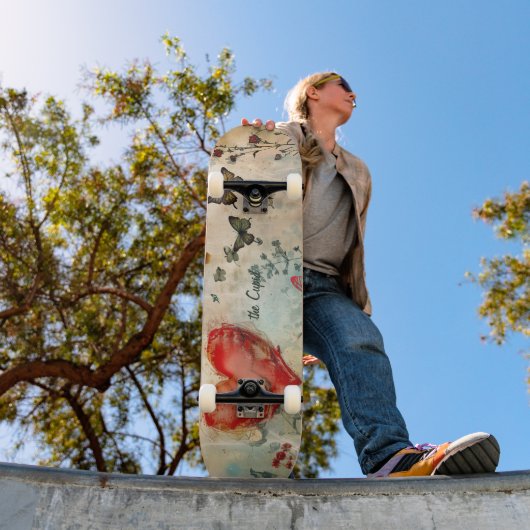 Vlinder en een rood hart persoonlijk skateboard (Buiten 1)