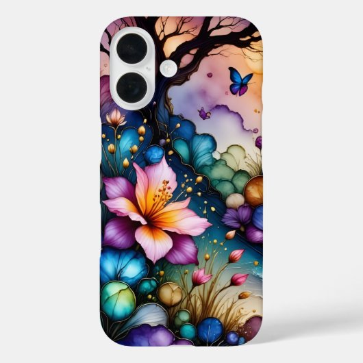 Vlinder en fantasie bloemen Case-Mate iPhone case (Achterkant)