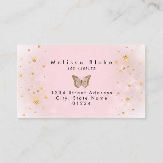 vlinder en faux chunky glitter visitekaartje (Achterkant)