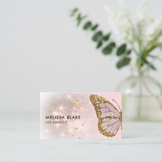 vlinder en faux chunky glitter visitekaartje (Staand voorkant)