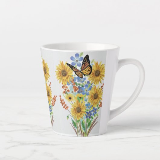 Vlinder en Gele Bloemen Latte Mok (Rechts)